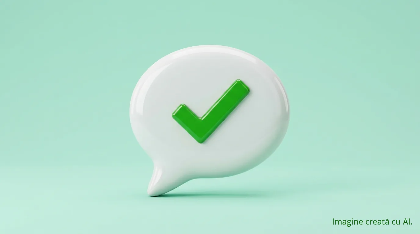Conținut generat de utilizatori (UGC): reclama gratuită care convinge cel mai bine | UrbanVerse Bulă de dialog albă cu o bifă verde, pasul acordului