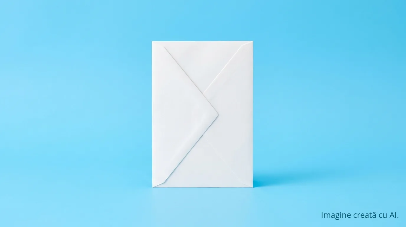Curățenie digitală: cum faci ordine în telefon, cloud și inbox într-un singur weekend | UrbanVerse Un plic alb, singur pe fundal albastru, inboxul eliberat