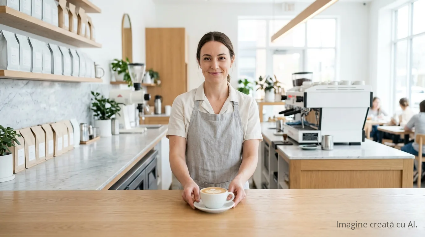 Fidelizarea clienților: de ce clientul care revine valorează mai mult decât cel nou | UrbanVerse Barista care pune cafeaua pe tejghea înainte de comandă